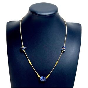 Artisan Gold and Blue Beaded Necklace